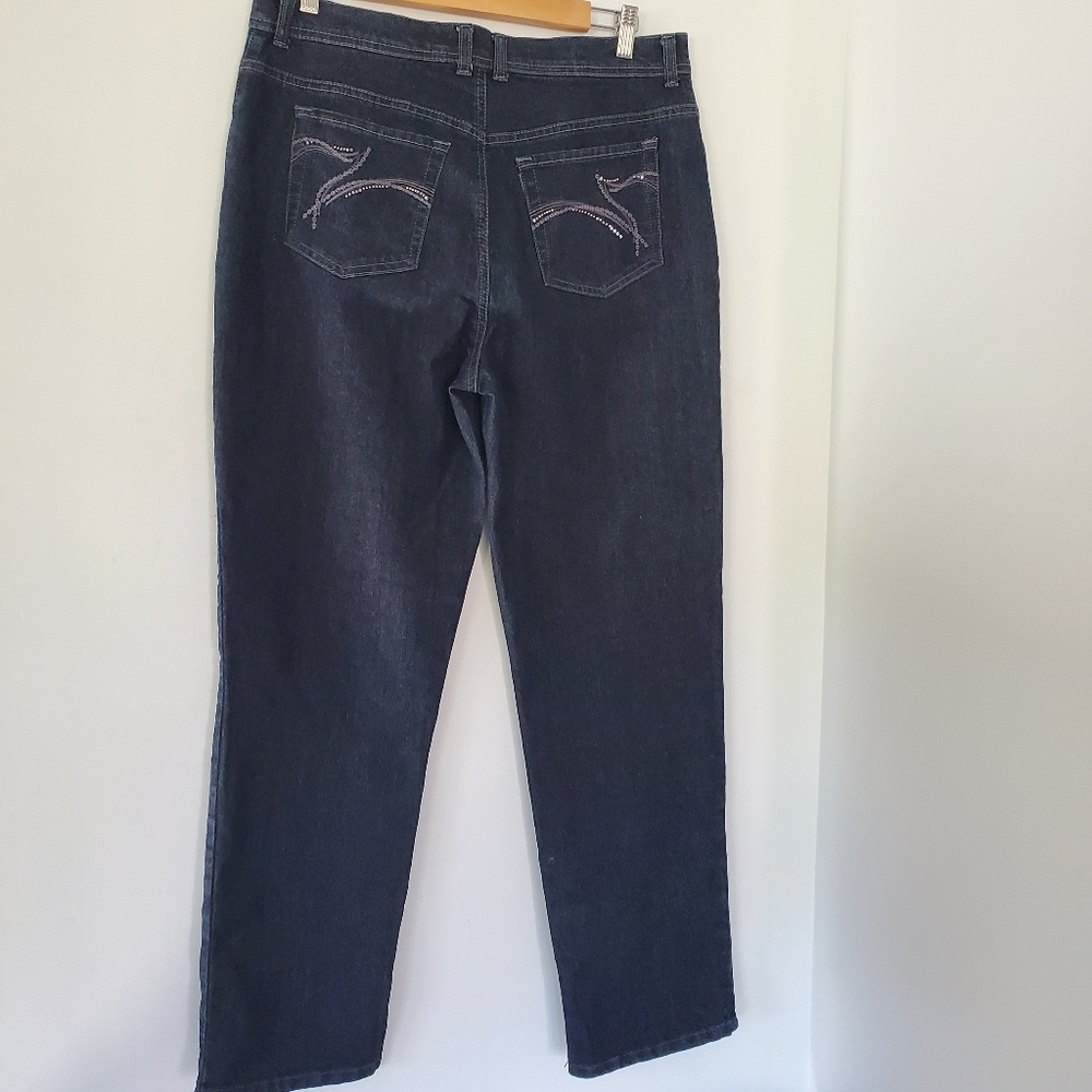 GLORIA VANDERBILT Sz 14 AMANDA Dk Wash Blue Denim Jeans Straight High Rise - Picture 11 of 16